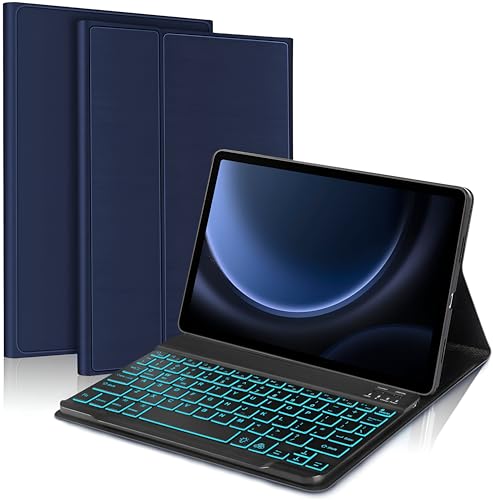 ProElite Keyboard case for Samsung Galaxy Tab S9 FE 10.9/S10 FE 10.9 inch / S9 11 inch with S Pen Holder, Magnetic Detachable Wireless Bluetooth Keyboard Built-in 7-Colors Backlit, Dark Blue
