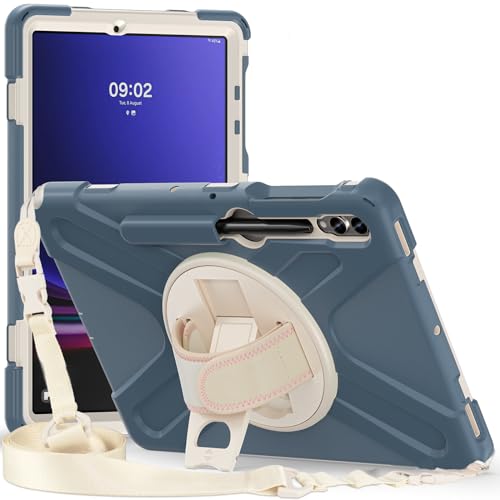 ProElite Cover for Galaxy Tab S9+/ S9 FE+/S10+ Case, Rugged 3 Layer Armor case for Samsung Tab S9 Plus/S8 Plus/S7 Plus/S7 FE/S10+ 12.4 inch with S Pen Holder and Rotating Kickstand, Cornflower Blue
