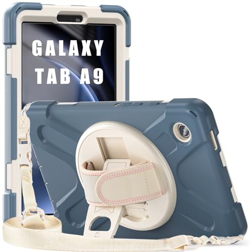 ProElite Cover for Samsung Galaxy Tab A9 8.7 inch Case Cover, Rugged 3 Layer Armor case Cover for Samsung Galaxy Tab A9 8.7 inch Hand Grip and Rotating Kickstand, Cornflower Blue