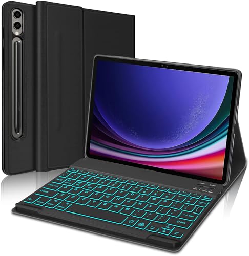 ProElite Keyboard case for Samsung Galaxy Tab S9 Plus/S10+ 12.4 inch, Magnetic Detachable Wireless Bluetooth Keyboard Built-in 7-Colors Backlit, Black