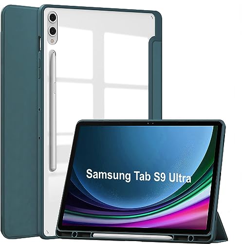 ProElite Cover for Samsung Galaxy Tab S8/S9/S10 Ultra Cover case, Smart Flip Case Cover for Samsung Galaxy Tab S8/S9/S10 Ultra 14.6 inch with S Pen Holder, Dark Green [Transparent Back]