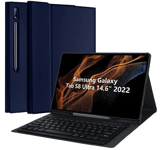 ProElite Detachable Wireless Bluetooth Keyboard flip case Cover for Samsung Galaxy Tab S8 Ultra 14.6 inch SM-X900/ X906, Dark Blue