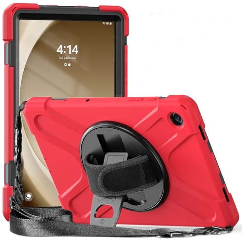 ProElite Cover for Samsung Galaxy Tab A9 Plus 11 inch Case Cover, Rugged 3 Layer Armor case Cover for Samsung Galaxy Tab A9+ 11 inch Hand Grip and Rotating Kickstand, Red