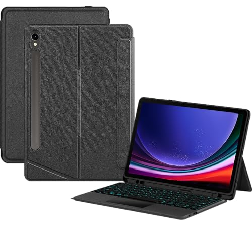 ProElite Wireless Bluetooth TouchPad Keyboard Case Cover for Samsung Galaxy Tab S9 11 inch/S9 FE 10.9 inch Magnetic Detachable Wireless Bluetooth TouchPad Keyboard Built-in 7-Colors Backlit with S Pen Holder, Black