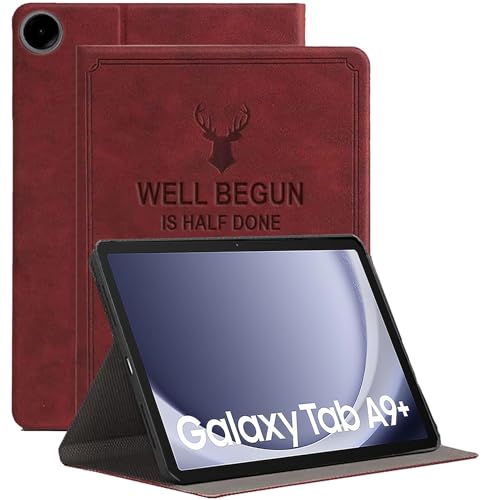 ProElite Cover for Samsung Galaxy Tab A9 Plus 11 inch Cover Case, Deer Flip case Cover for Samsung Galaxy Tab A9+ 11 inch, Wine Red