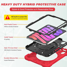 Load image into Gallery viewer, ProElite Rugged 3 Layer Armor case Cover for Apple iPad Mini 6/Mini 7 8.3 inch with Hand Grip, Pencil Holder and Rotating Kickstand, Red
