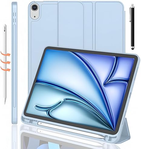 ProElite case for iPad Air 11 inch M3/M2 2025/2024, iPad Air 5th/4th Gen Case 10.9 Inch, Smart Flip Case Cover for Apple iPad Air with Pencil Holder [Auto Sleep/Wake] with Stylus Pen - Light Blue