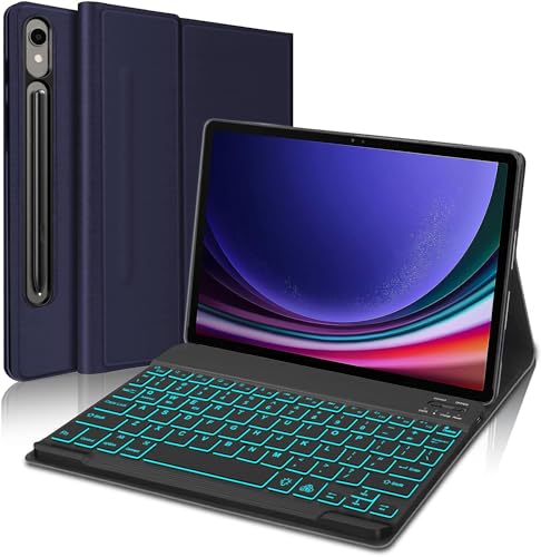ProElite Keyboard case for Samsung Galaxy Tab S9 11 inch, Magnetic Detachable Wireless Bluetooth Keyboard Built-in 7-Colors Backlit, Dark Blue