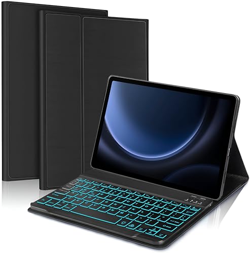 ProElite Keyboard case for Samsung Galaxy Tab S9 FE 10.9/S10 FE 10.9 inch/S9 11 inch with S Pen Holder, Magnetic Detachable Wireless Bluetooth Keyboard Built-in 7-Colors Backlit, Black