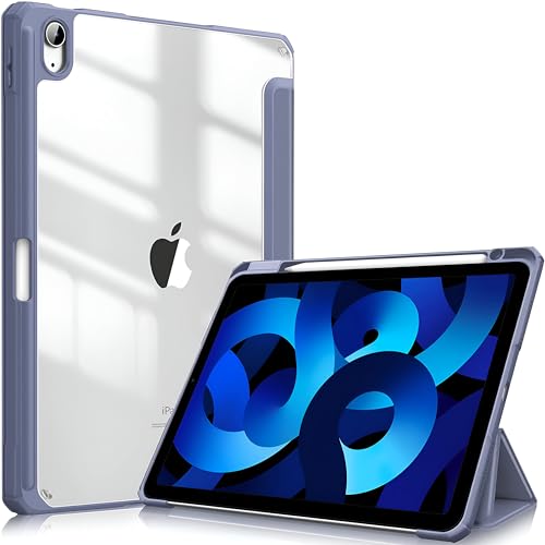 ProElite case Cover for Apple iPad Air 10.9 inch 5th/4th Gen, Transparent Smart Flip Cover for iPad Air 10.9 inch with Pencil Holder, Lavender