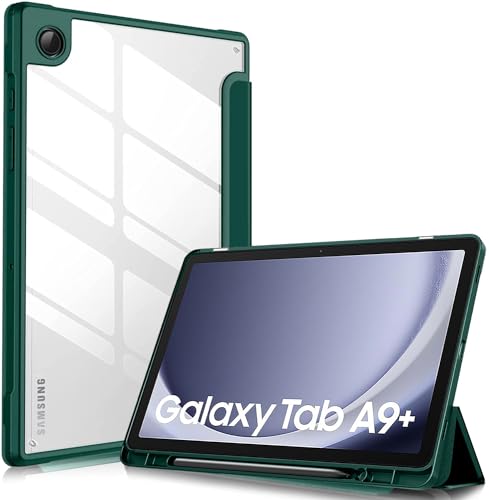 ProElite Cover for Samsung Galaxy Tab A9 Plus 11 inch Cover Case, Smart Flip Case Cover for Samsung Galaxy Tab A9+ 11 inch with S Pen Holder, Dark Green [Transparent Back]