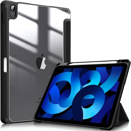 ProElite case Cover for Apple iPad Air 10.9 inch 5th/4th Gen, Transparent Smart Flip Cover for iPad Air 10.9 inch with Pencil Holder, Black