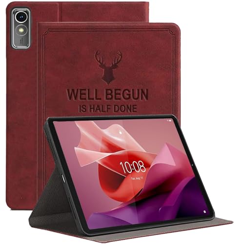 ProElite Cover for Lenovo Tab P12 12.7 inch Case, Deer Smart Flip Case Cover for Lenovo Tab P12 12.7 inch, Wine Red