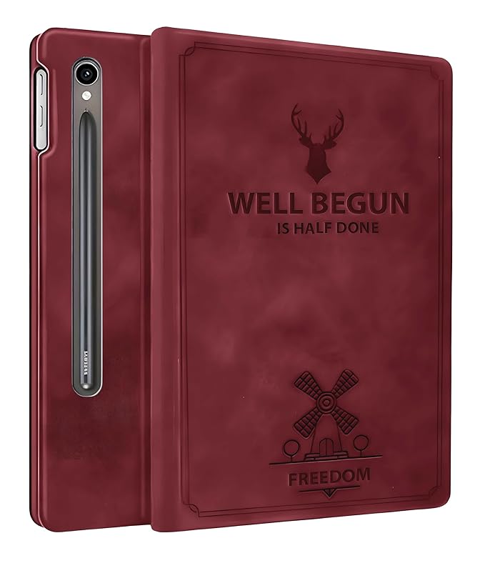 ProElite Case Cover for Samsung Galaxy Tab S9 FE 10.9/S10 FE 10.9/S9 11 inch Case, Deer Flip case Cover for Samsung Galaxy Tab S10 FE 10.9/S9 FE 10.9/S9 11 inch with S Pen Holder, Wine Red