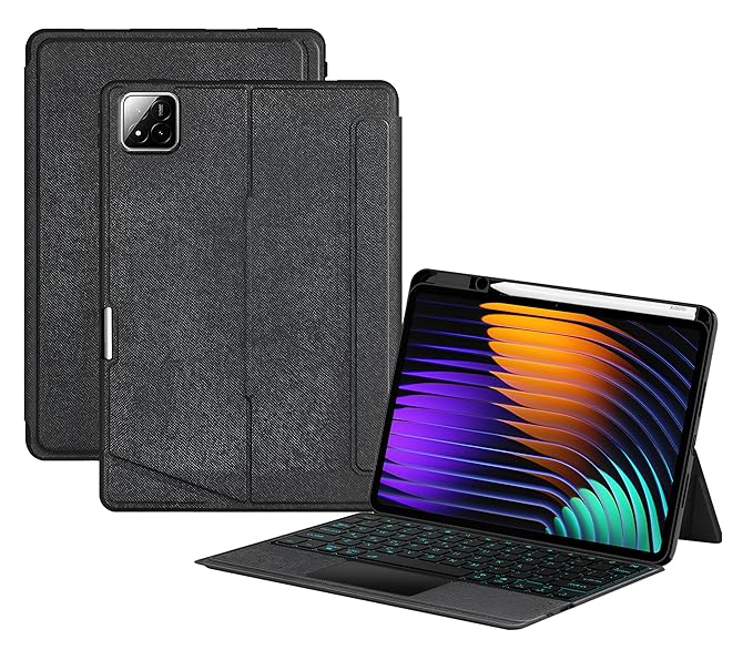 ProElite Wireless Bluetooth TouchPad Keyboard Case for Mi Pad 7/7 Pro 11.2 inch, Magnetic Detachable Wireless Bluetooth TouchPad Keyboard Built-in 7-Colors Backlit with Pen Holder, Black
