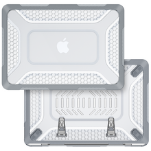 Load image into Gallery viewer, ProElite Transparent Case for MacBook Neo 13 inch 2026 Model Touch ID, Heavy Duty Honeycomb Hard Shell with Slim TPU Bumper and Fold Kickstand, Grey
