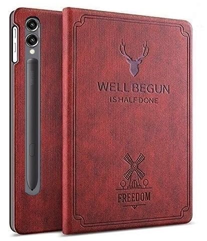ProElite Cover for Samsung Galaxy Tab S9 Plus Cover Case, Deer Flip case Cover for Samsung Galaxy Tab S9 Plus 12.4 inch Supports S Pen Magnetic Attachment, Wine Red
