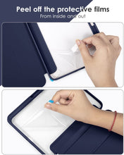 Load image into Gallery viewer, ProElite Smart Flip Case Cover for Apple iPad Air 13 inch/iPad Pro 12.9 inch 2022/2021/2020/2018 6th/5th/4th/3rd Gen, Transparent Back with Pencil Holder, Dark Blue
