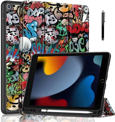 ProElite Smart Case for iPad inch 2021 9th/8th/7th Gen [Auto  Sleep/Wake Cover] [Pencil Holder] [Soft Flexible Case] Recoil Series  Hippy with