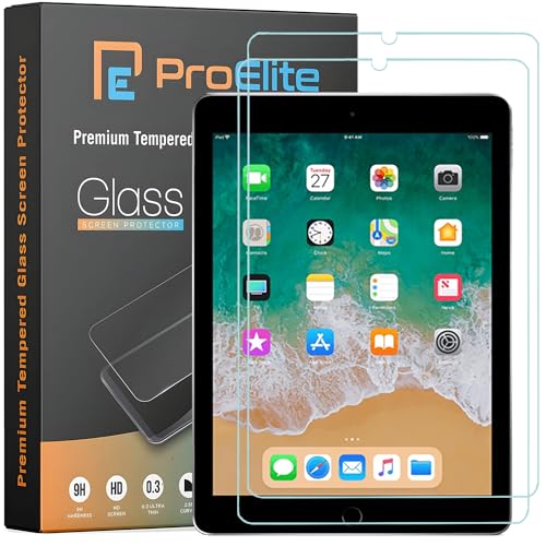 ProElite [2 Pack Screen Protector for Apple iPad 9.7 inch, Premium Tempered Glass Screen Protector for Apple iPad 9.7 inch 2018/2017 5th/6th Generation Air 1 Air 2 Pro 9.7