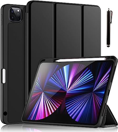 ProElite Pencil Case for Apple iPad Pro 11 inch 4th/3rd Gen 2022/2021 & iPad Air 5th/4th Gen 10.9 inch, Auto Sleep/Wake Cover with Pencil Holder [Soft Flexible Case with Stylus] - Black