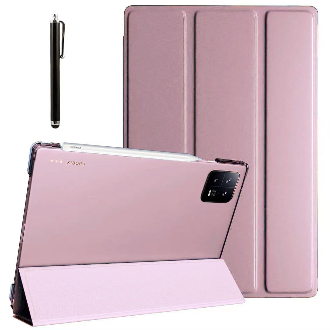 ProElite Smart Flip Case Cover for Xiaomi Mi Pad 6 11 inch, Translucent Back with Stylus Pen, Rose Gold