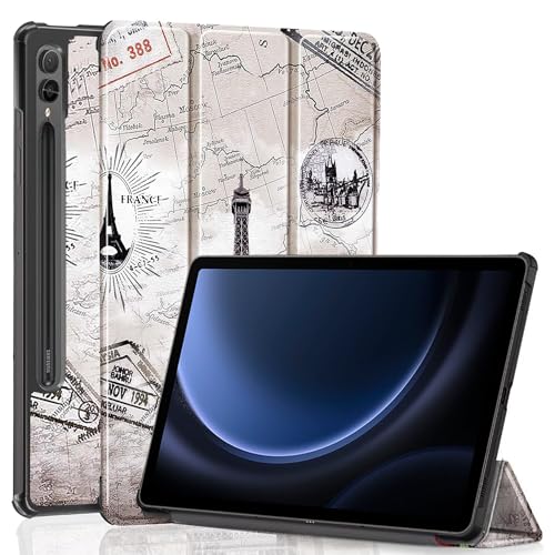 ProElite Cover for Samsung Galaxy Tab S9 FE Plus/S10+ 12.4 inch Cover Case, Smart Trifold Flip case Cover for Samsung Galaxy Tab S9 FE+/S10+ 12.4 inch Support S Pen Magnetic Attachment, Eiffel