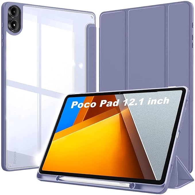 ProElite Case Cover for Poco Pad 12.1 inch Cover, Transparent Flip Case for Poco Pad 12.1 inch with Pen Holder, [Supports Auto Sleep Wake Function], Lavender