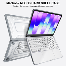 Load image into Gallery viewer, ProElite Transparent Case for MacBook Neo 13 inch 2026 Model Touch ID, Heavy Duty Honeycomb Hard Shell with Slim TPU Bumper and Fold Kickstand, Grey
