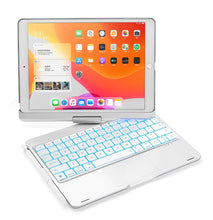 Load image into Gallery viewer, {Refurbished} ProElite Rotatable Wireless Bluetooth TouchPad Keyboard flip case Cover for Apple iPad 10.2 inch 9th/8th/7th Generation, Built-in 7-Colors Backlit, Silver
