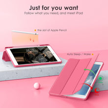 Load image into Gallery viewer, ProElite Case Cover for Apple iPad 10.2 inch Case, Smart Flip Case Cover for Apple iPad 10.2 inch 2021 9th/8th/7th Gen, Clear Soft Back with pencil holder, Hot Pink
