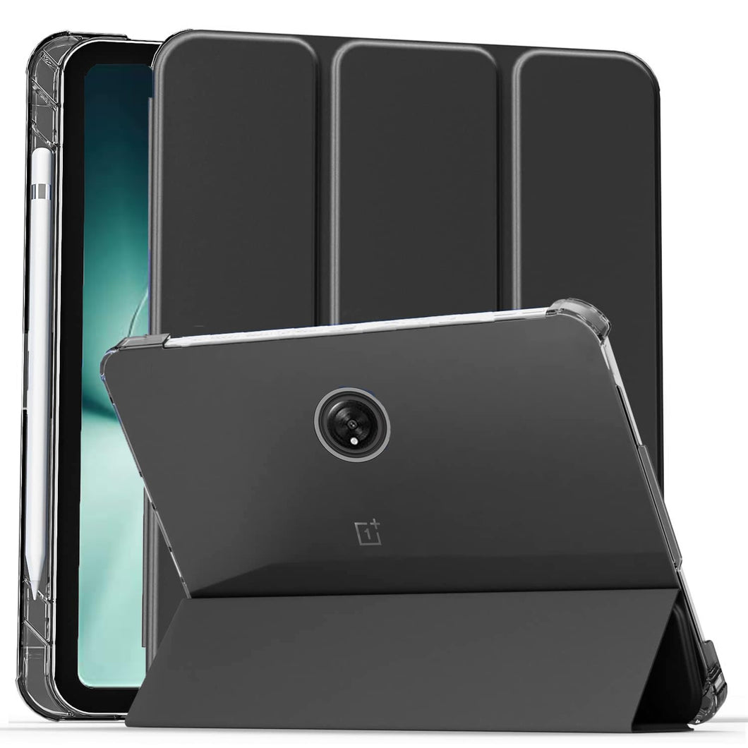 ProElite Smart Flip Case Cover for OnePlus Pad 11.6 inch with Pen Holder [Transparent Back], Black