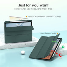 Load image into Gallery viewer, ProElite Smart Flip Case Cover for Apple iPad Air 13 inch/iPad Pro 12.9 inch 2022/2021/2020/2018 6th/5th/4th/3rd Gen, Transparent Back with Pencil Holder, Dark Green
