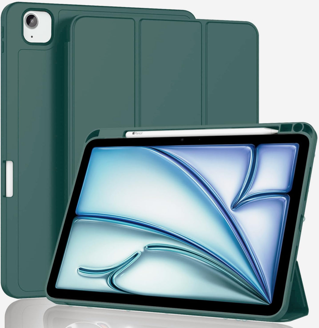 ProElite Case Cover for Apple iPad Air 13 M3/M2 2025/2024 & Pro 12.9 inch Cover, Pencil Case for iPad Air 13 M3/M2 & Pro 12.9 with Pencil Holder [Soft Flexible Case] Recoil Series - Dark Green