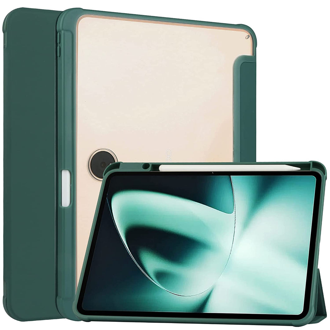 ProElite Smart Flip Case Cover for OnePlus Pad 11.6 inch, Transparent Back with Pencil Holder, Dark Green