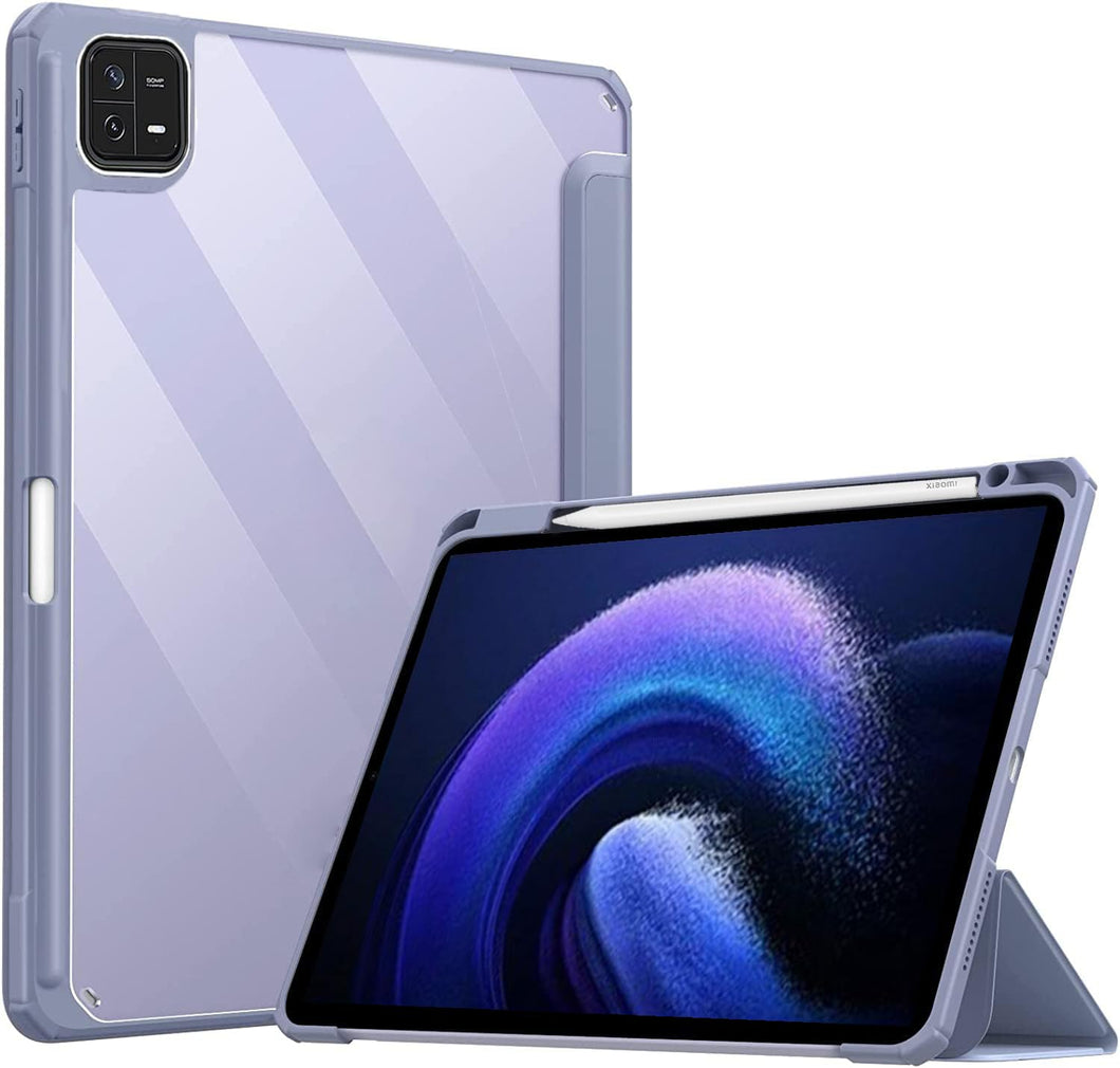 ProElite Smart Flip Case Cover for Xiaomi Mi Pad 6 11 inch Tablet, Transparent Back with Pen Holder, Lavender