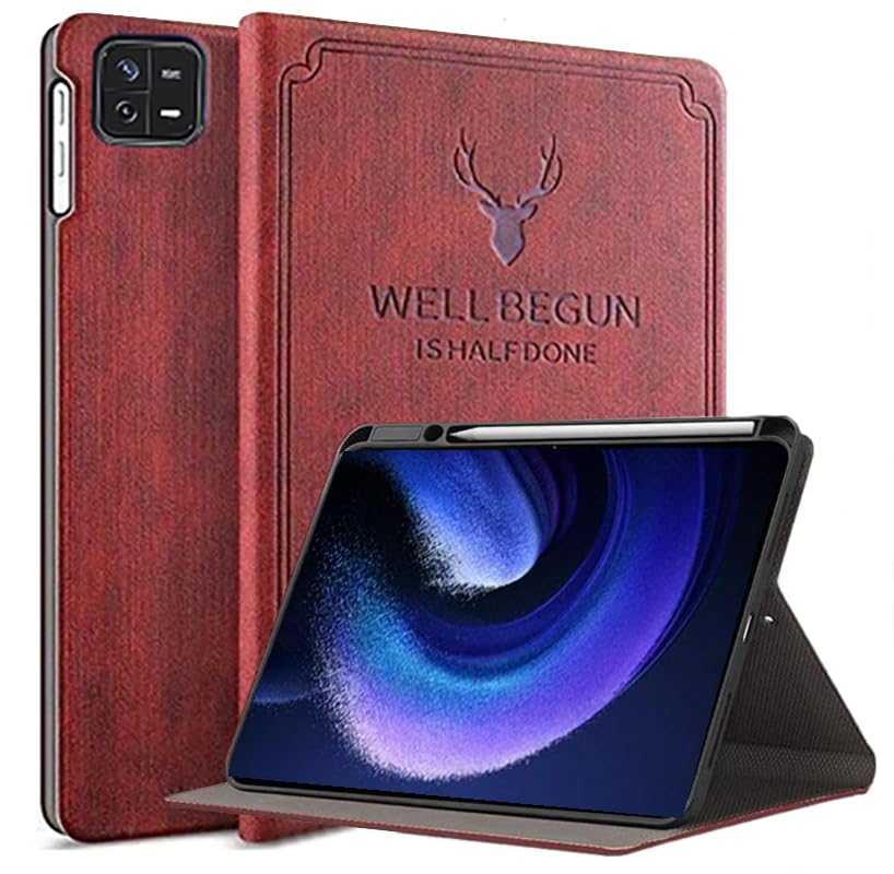 ProElite Smart Deer Flip case Cover for Xiaomi Mi Pad 6 11 inch Tablet with Pen Holder [Auto Sleep Wake Function], Wine Red