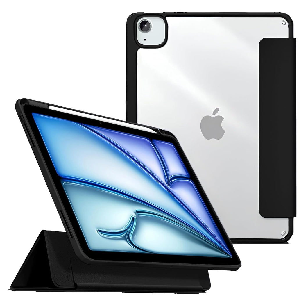 ProElite Case Cover for Apple iPad Air 13 M3/M2 2025/2024 Case, Hybrid Detachable Magnetic Case Cover for Apple iPad Air 13 inch M3/M2 2025/2024 with Pencil Holder, Black [Transparent Back]
