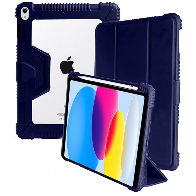 ProElite Cover for iPad (A16) 11th/10th Gen (2025/2022) Cover Case, Rugged Shockproof Armor Smart flip case Cover for Apple iPad 11th/10th Generation 2025/2022 with Pencil Holder, Dark Blue