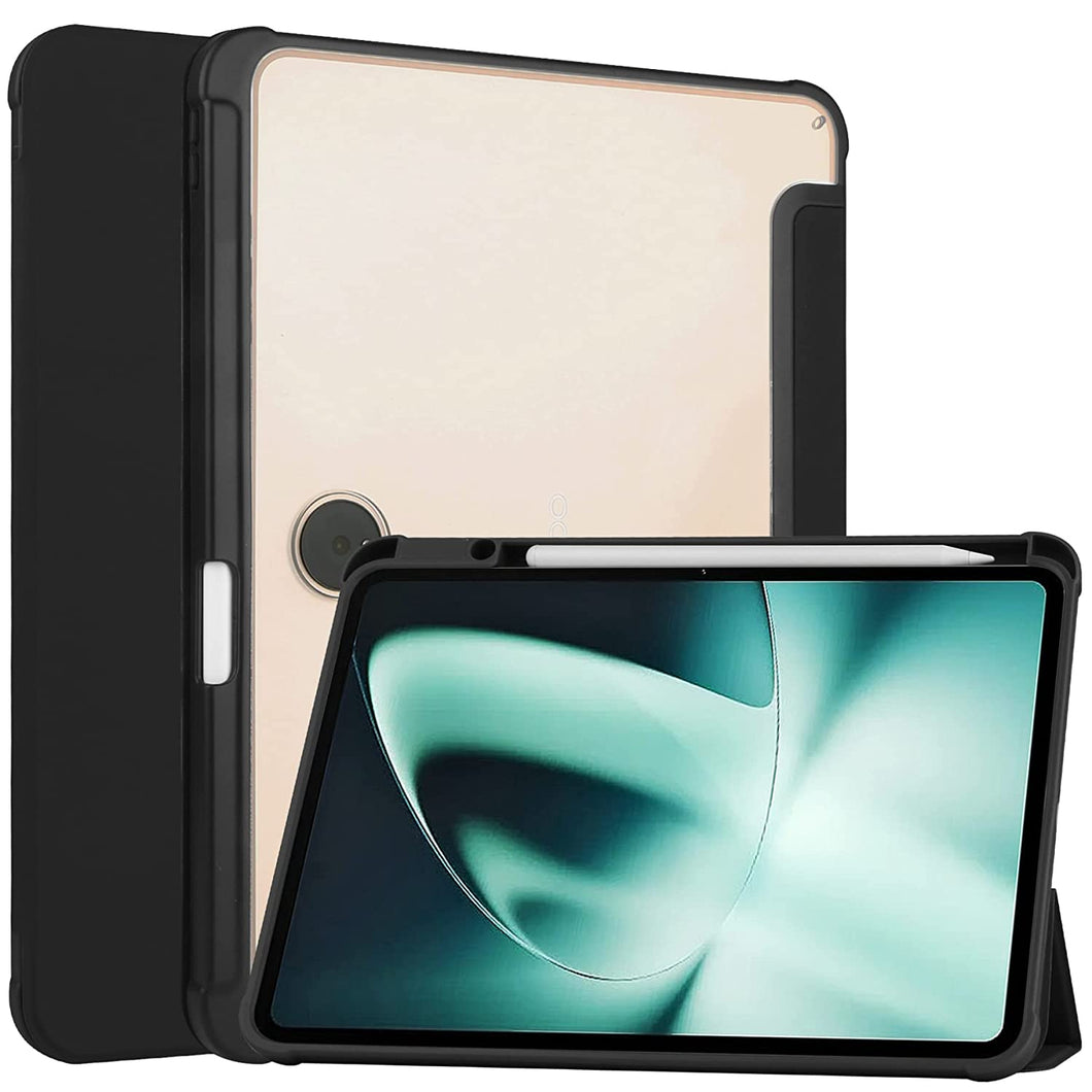 ProElite Smart Flip Case Cover for OnePlus Pad 11.6 inch, Transparent Back with Pencil Holder, Black