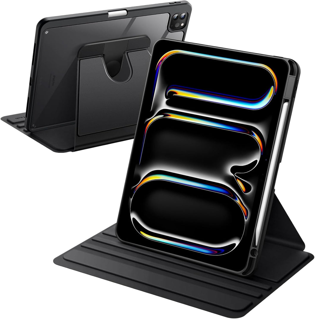 ProElite Cover Case for Apple iPad Pro 11 inch 2024/2025 M4/M5 with Pencil Holder, 360 Degree Rotation Protective Stand Cover Clear Back for iPad Pro 11 M4/M5 2024/2025, Auto Wake/Sleep, Black
