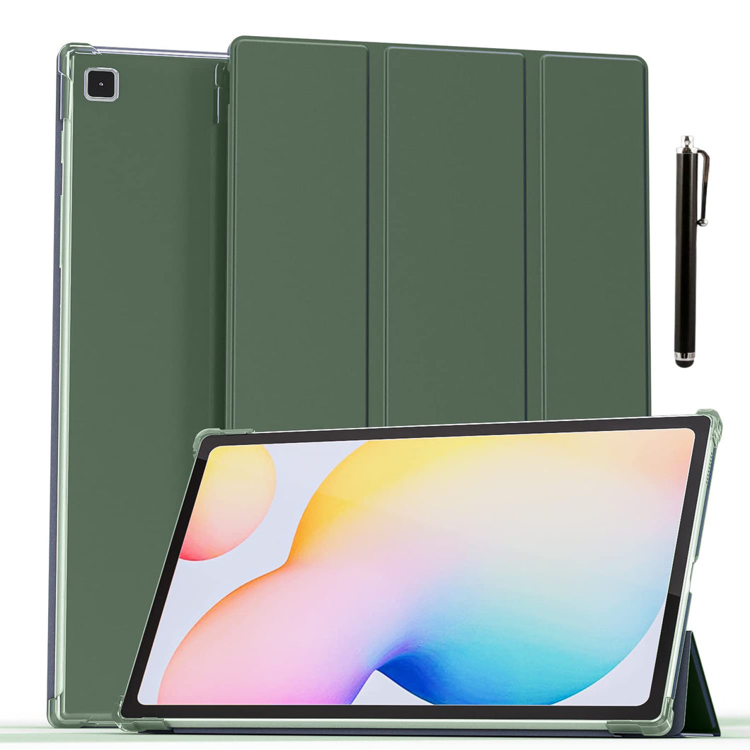 ProElite Smart Flip Case Cover for Samsung Galaxy Tab S6 Lite 10.4 Inch 2022 (SM-P610/P615) Translucent Back with Stylus Pen, Dark Green