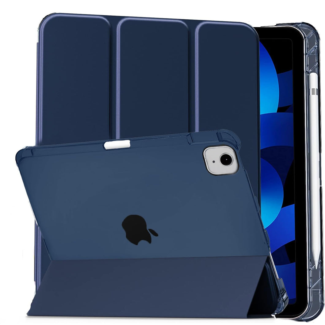 ProElite Cover for Apple iPad Air 5th/4th Gen 10.9 inch Case Cover, Smart Flip Case Cover for Apple iPad Air 5th/4th Generation 10.9 inch Translucent Back with Pencil Holder, Dark Blue