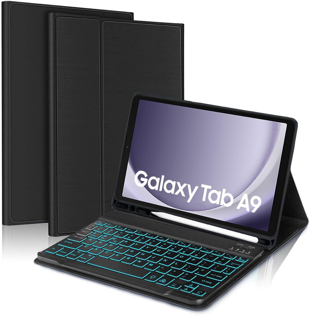 ProElite Keyboard case for Samsung Galaxy Tab A9 8.7 inch, Magnetic Detachable Wireless Bluetooth Keyboard Built-in 7-Colors Backlit, Black
