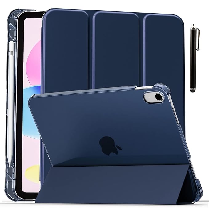 ProElite Case Cover for Apple iPad (A16) 11th/10th Generation (2025/2022) Case, Smart Flip Case Cover for Apple iPad 11th/10th Gen with Translucent Back & Pencil Holder, (with Stylus), Dark Blue