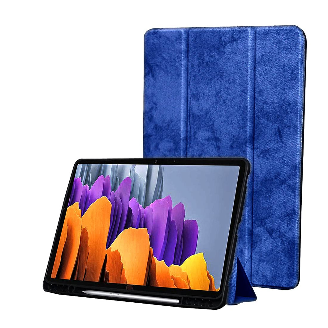 ProElite PU Smart Flip case Cover for Samsung Galaxy Tab S8 Plus/S7 Plus/S7 FE 12.4 Inch SM- X800/X806/T970/T975/T976/T735 with S Pen Holder , Dark Blue