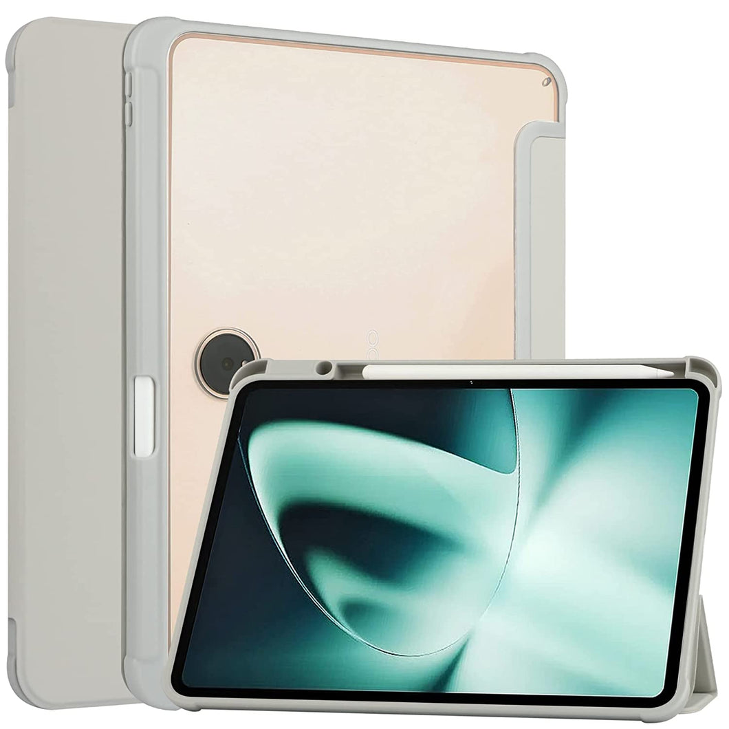 ProElite Smart Flip Case Cover for OnePlus Pad 11.6 inch, Transparent Back with Pencil Holder, Grey