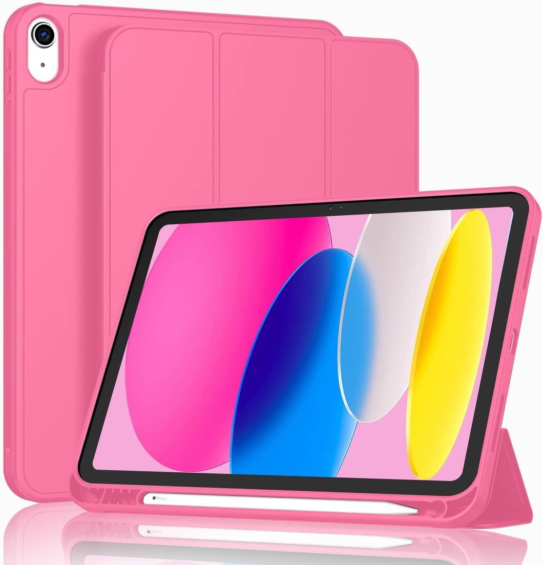 ProElite Smart Case for iPad (A16) 11th/10th Generation (2025/2022) [Auto Sleep/Wake Cover] [Left Side Pencil Holder] [Soft Flexible Case] Recoil Series - Hot Pink