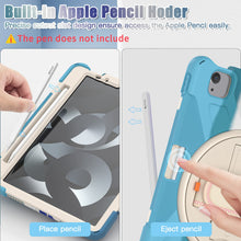 Load image into Gallery viewer, ProElite Rugged 3 Layer Armor case cover for Apple iPad Air 11 M3/M2, iPad Air 5th/4th Gen 10.9&quot; with Hand Grip, Pencil holder and Rotating KickStand, Rainbow Blue
