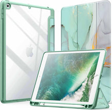 Load image into Gallery viewer, ProElite Smart Flip Case Cover for Apple iPad 9.7 inch 2018/2017 5th 6th Generation, Clear Soft Back with Pencil Holder, Marble Green
